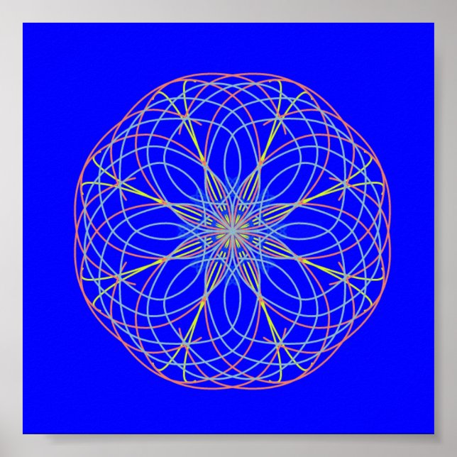 Kaleidoscope Mandala Art Energy Boll Blue Poster (Framsidan)