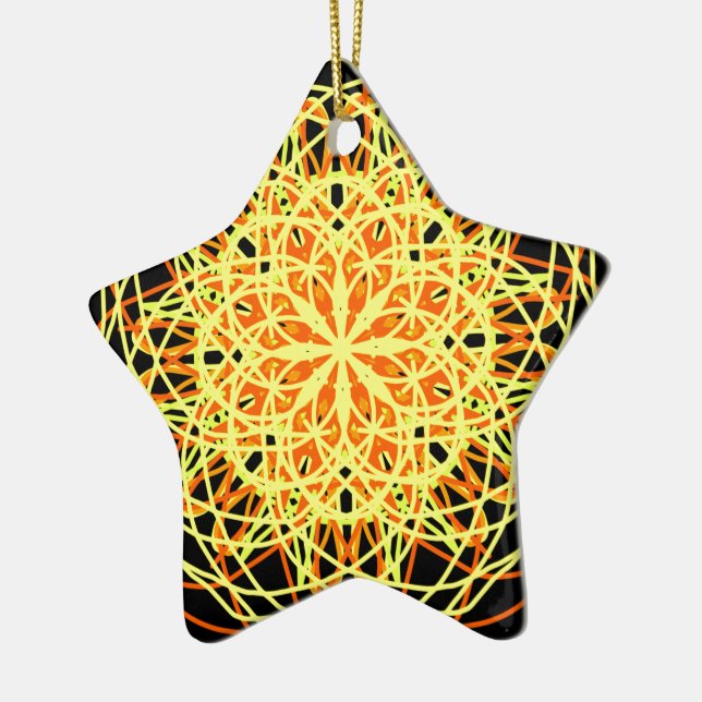 Kaleidoscope Mandala Art Energy Flower Gult Julgransprydnad Keramik (Vänster)