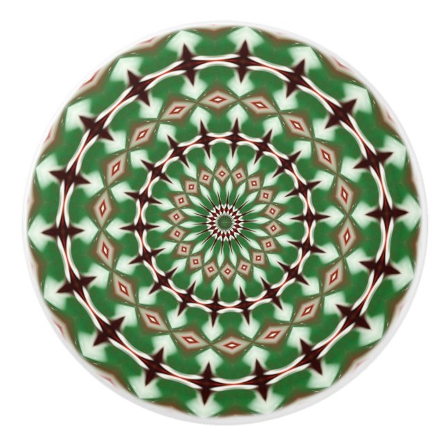 Kaleidoscope Mandala keramisk knopp i grönt (Framsidan)