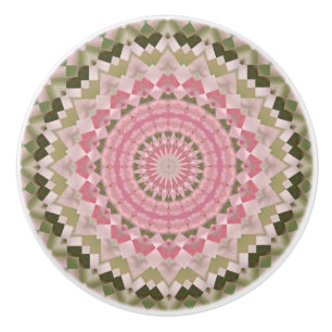 Kaleidoscope Mandala keramiskt knopp rosa och grön