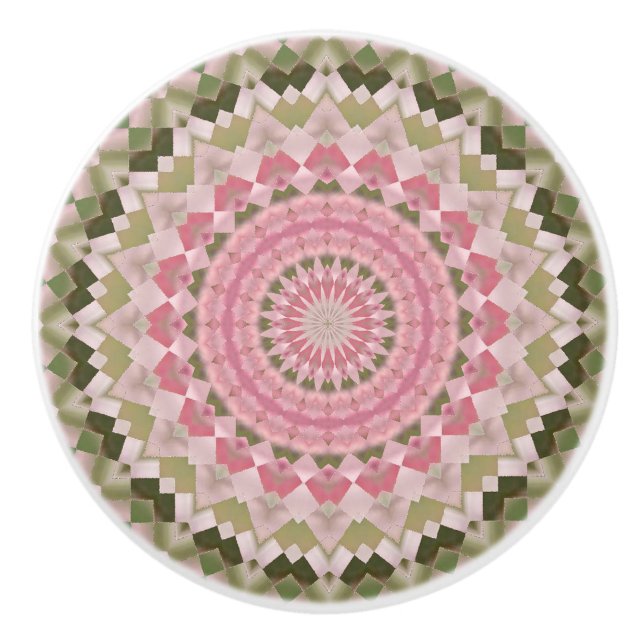 Kaleidoscope Mandala keramiskt knopp rosa och grön (Framsidan)