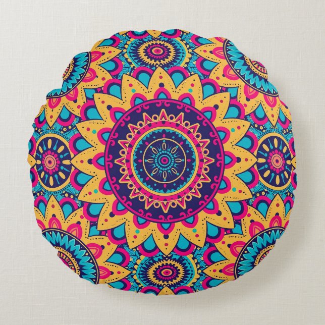 Kaleidoscope Mandala Symphony Round Pillow Rund Kudde (Framsidan)