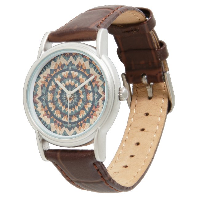 Kaleidoscope Quilt Mönster Armbandsur (Vinklad)