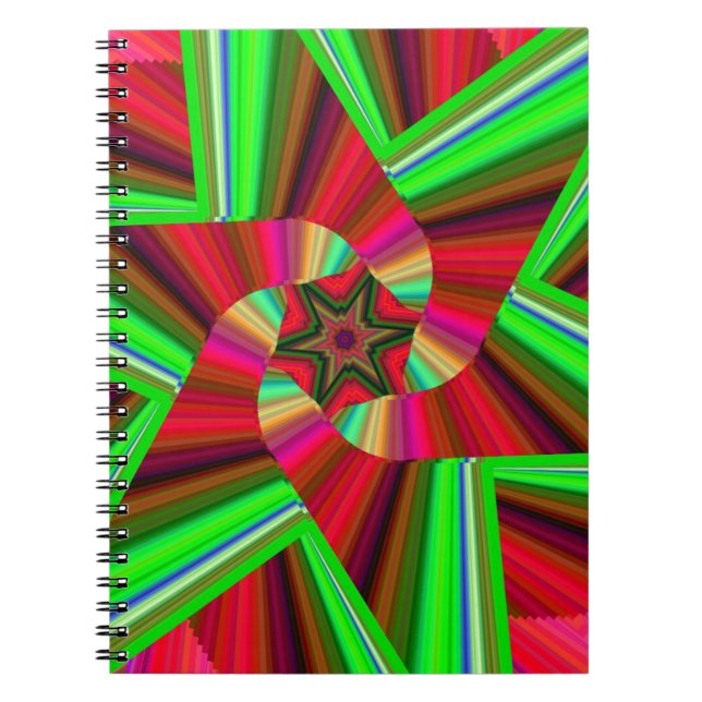 Kaleidoscope Star Art Red Grönt Anteckningsbok (Framsidan)