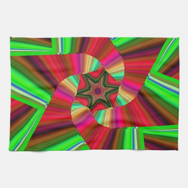 Kaleidoscope Star Art Red Grönt Kökshandduk (Horisontell)
