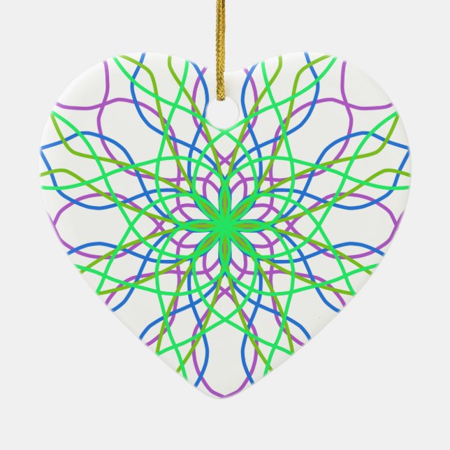 Kaleidoscope Star, White Grönt Blue Lila Art Julgransprydnad Keramik (Baksidan)