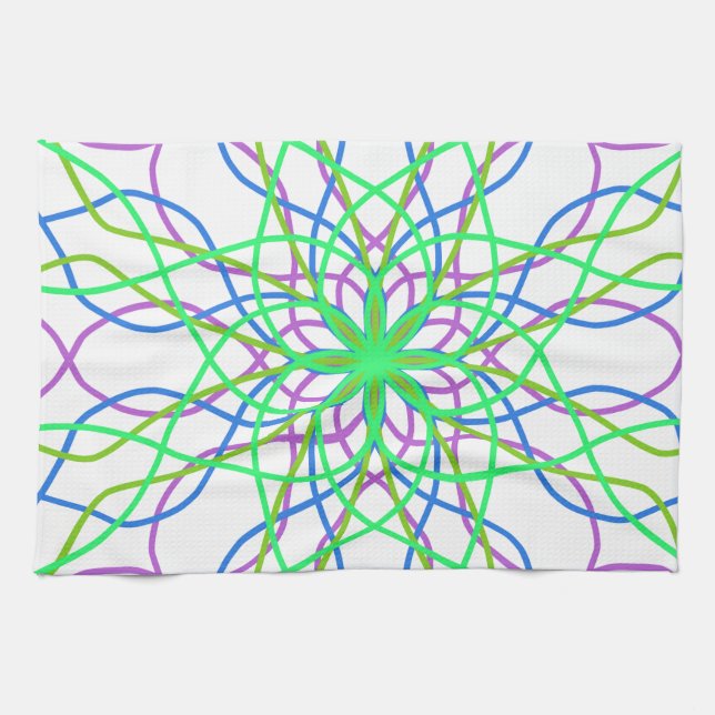 Kaleidoscope Star, White Grönt Blue Lila Art Kökshandduk (Horisontell)