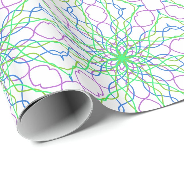 Kaleidoscope Star, White Grönt Blue Lila Art Presentpapper (Rullad Hörn)