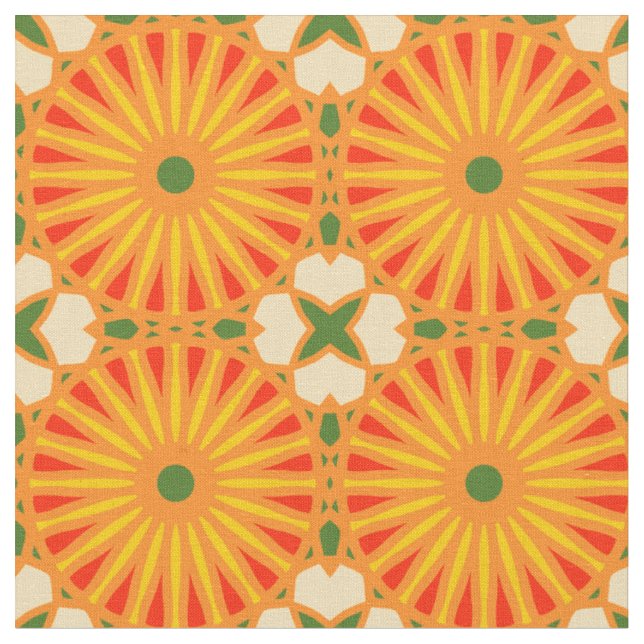 Kaleidoscope Wheel Mönster P Grönt Red Gult Tyg (Närbild)