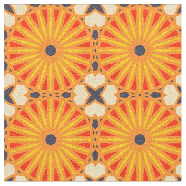 Kaleidoscope Wheel Mönster P Mörk blått Red Gult Tyg (Närbild)