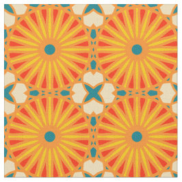 Kaleidoscope Wheel Mönster P Teal Red Gult Tyg