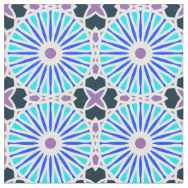 Kaleidoscope Wheel Mönster P White Blue Lila Tyg