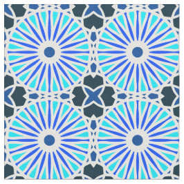 Kaleidoscope Wheel Mönster P White Blue Navy Tyg