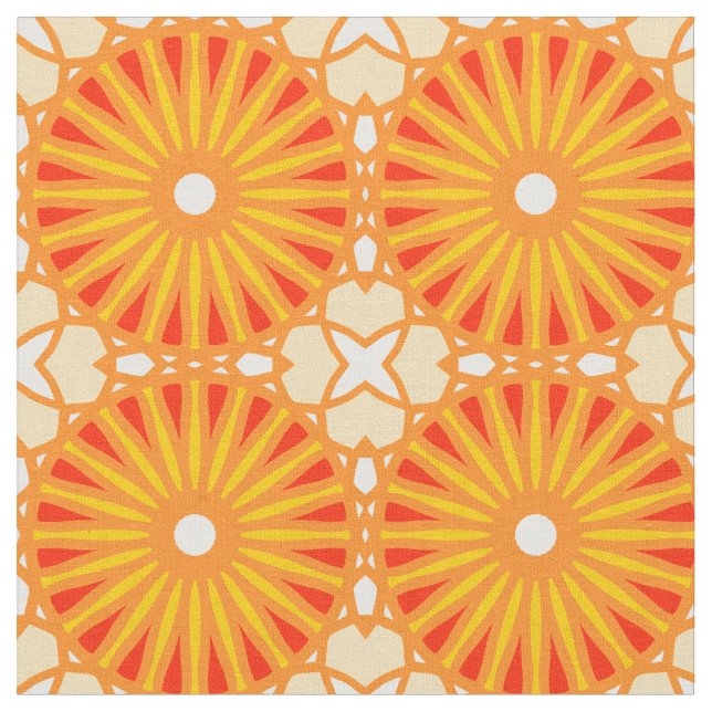 Kaleidoscope Wheel Mönster P White Red Gult Tyg (Närbild)