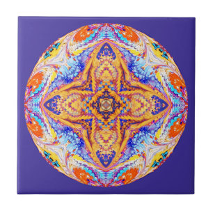 Kaleidoscopen belägger med tegel i blått och gul kakelplatta