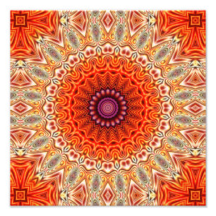 Kaleidoscopic blommaorange- och vitdesign fototryck