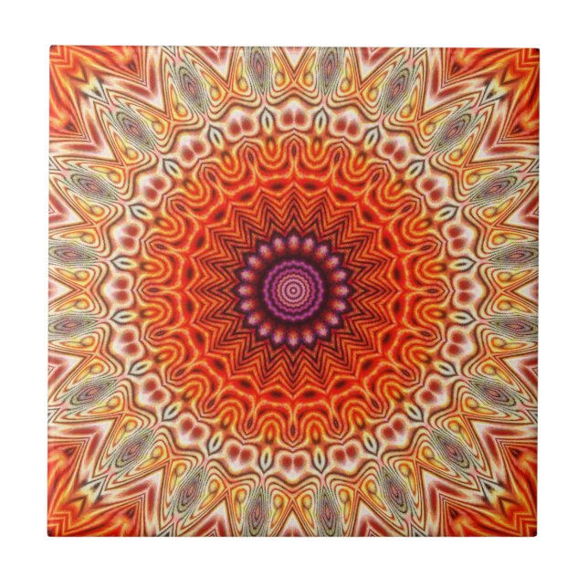Kaleidoscopic blommaorange- och vitdesign kakelplatta (Framsidan)