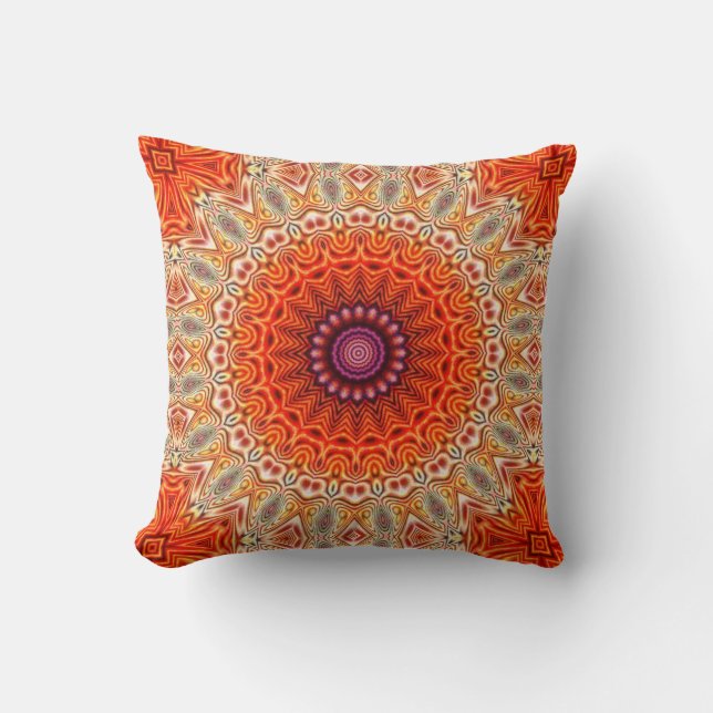 Kaleidoscopic blommaorange- och vitdesign kudde (Framsida)
