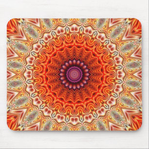 Kaleidoscopic blommaorange- och vitdesign musmatta