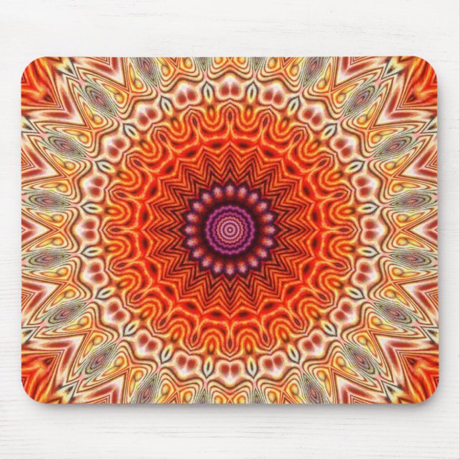 Kaleidoscopic blommaorange- och vitdesign musmatta (Framsidan)