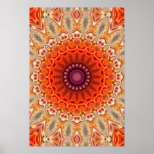 Kaleidoscopic blommaorange- och vitdesign poster