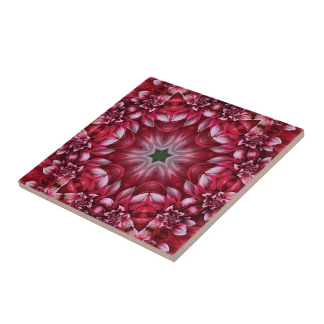 Kaleidoscopic Crimson Dahlia Kakelplatta (Sidan)