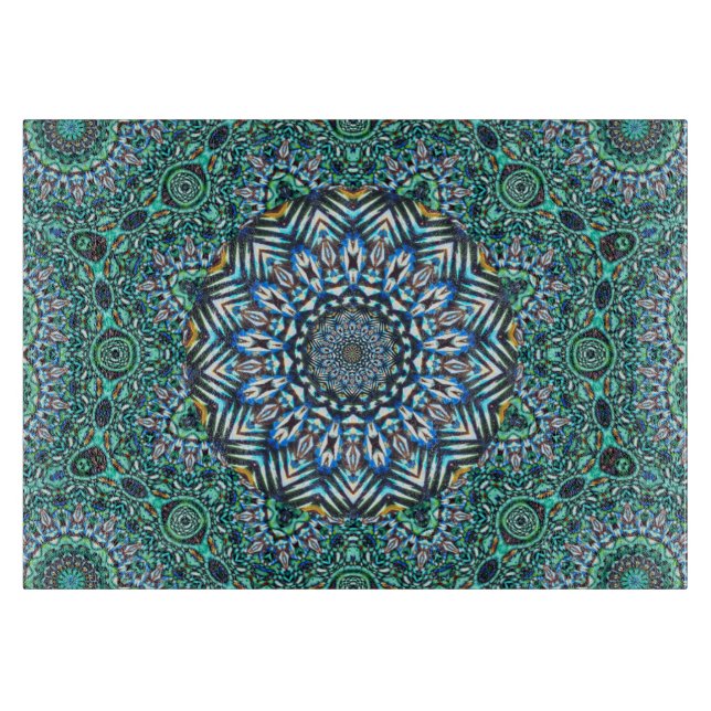 Kaleidoscopic mosaisk reflexionsdesign för turkos (Framsidan)