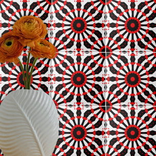 Kaleidoscopic Red Black White Mosaic Mönster Kakelplatta