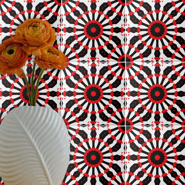 Kaleidoscopic Red Black White Mosaic Mönster Kakelplatta (Skapare uppladdad)