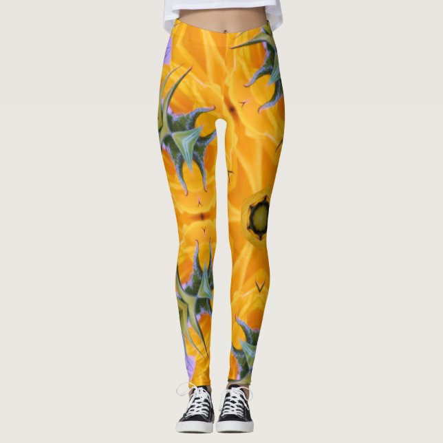 Kaleidoskop Gult SolrosPetals Leggings (Framsida)