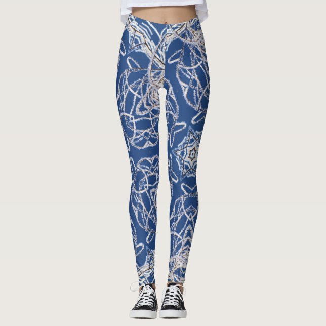 Kaleidoskop, ljusblå, vit, enkelstjärna leggings (Framsida)