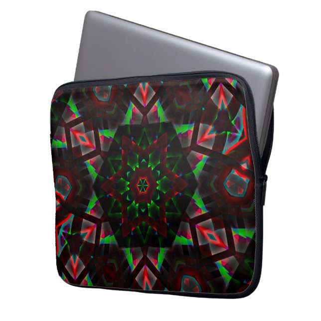 kaleidoskop med sexhörning, grönt och röd lutning laptop fodral (Framsidan Vänster)