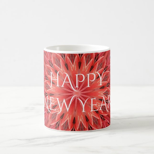 Kaleidoskop, röd blomma Gott nytt år Kaffemugg (Center)