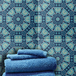 Kaleidoskop Soft Blue och Indigo Geometric Kakelplatta