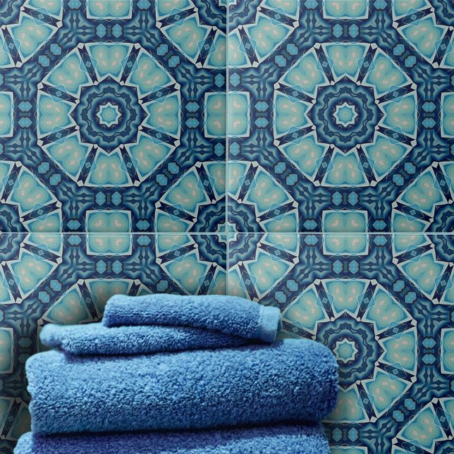 Kaleidoskop Soft Blue och Indigo Geometric Kakelplatta (Skapare uppladdad)