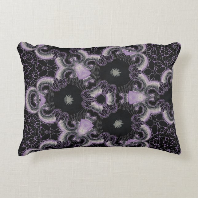 Kaleidoskop, svart- och lavenderdesign prydnadskudde (Framsidan)