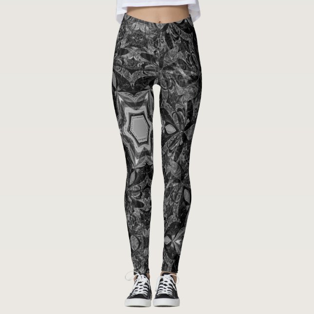 kaleidoskop, svart och vitt mönster leggings (Framsida)