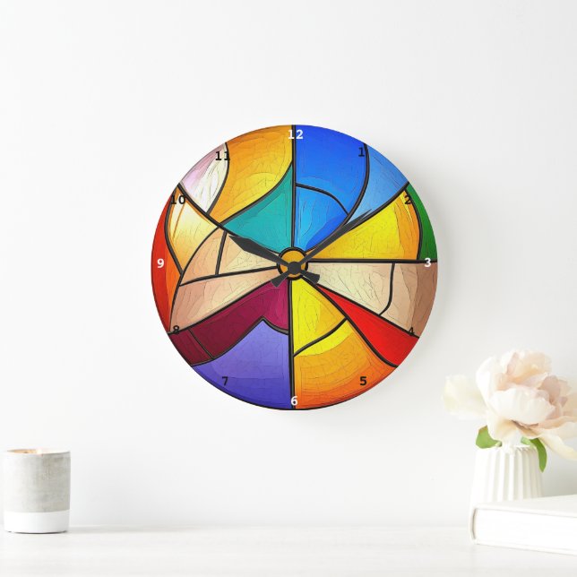 Kaleidoskop Tid" - Vibrant fastkedjad glasmur Stor Klocka (Hem)
