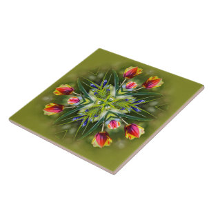 Kaleidoskopc Bifärgad Lila och Guld Tulips Kakelplatta