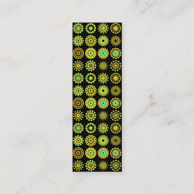 Kaleidoskopi 110714 - 16 Mandalas - på svart Mini Visitkort (Framsida)