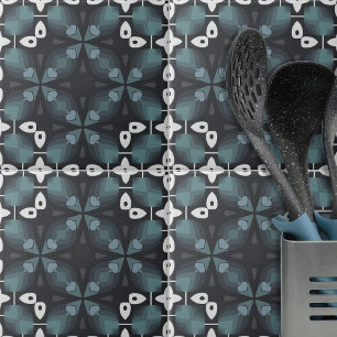 Kaleidoskopisk blå Grått Black Abstrakt Mönster Kakelplatta