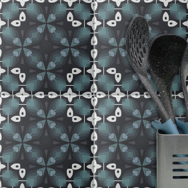 Kaleidoskopisk blå Grått Black Abstrakt Mönster Kakelplatta (Skapare uppladdad)
