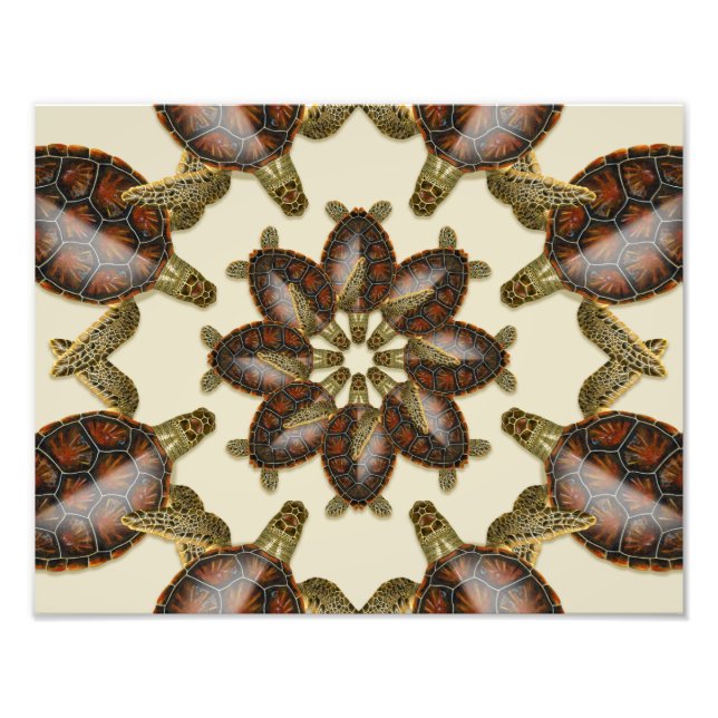 Kaleidoskopisk Grönt Turtle 14 x 11 tum Skriv ut Fototryck (Framsidan)
