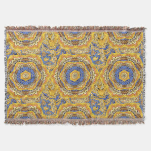 Kalejdoskop Blommigt Luxury Blue Golden Gult Mix Filt