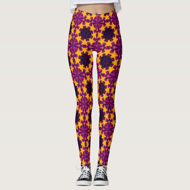 Kalejdoskop blomstermönster tryckt damleggings leggings (Framsida)