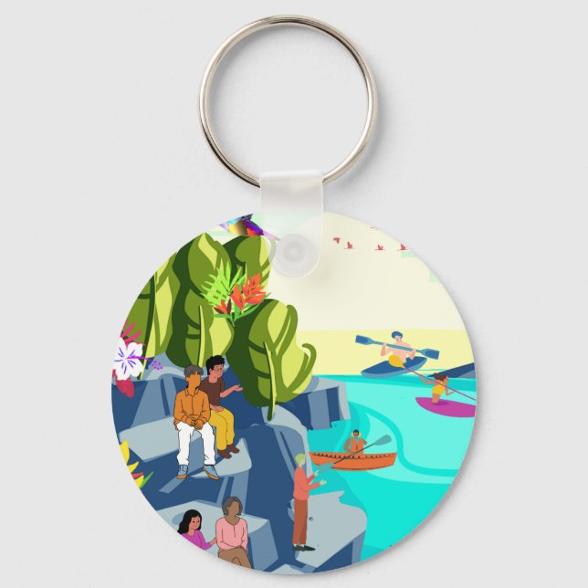 Kalejdoskop för naturens skönhet i Kayaking Bliss Nyckelring (Framsida)