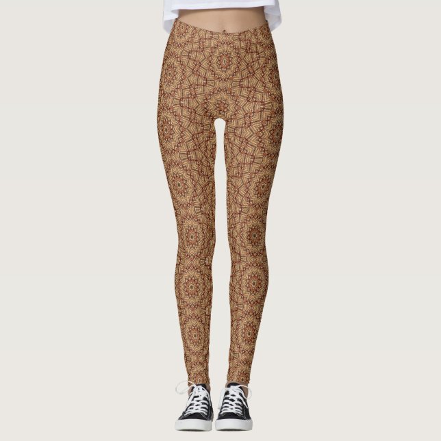 Kalejdoskop Ljus Brun Stjärna Leggings (Framsida)