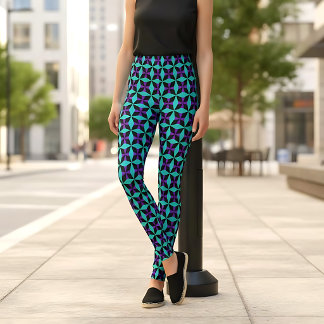 Kalejdoskop turkos svart och lila geometrisk mönst leggings