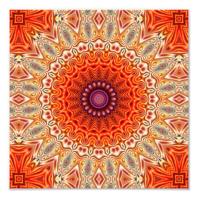 Kalejdoskopisk blomning, Orange och vitaktig utfor Fototryck (Framsidan)