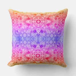 Kalejdoskopisk mandala i blått, gult och rosa kudde